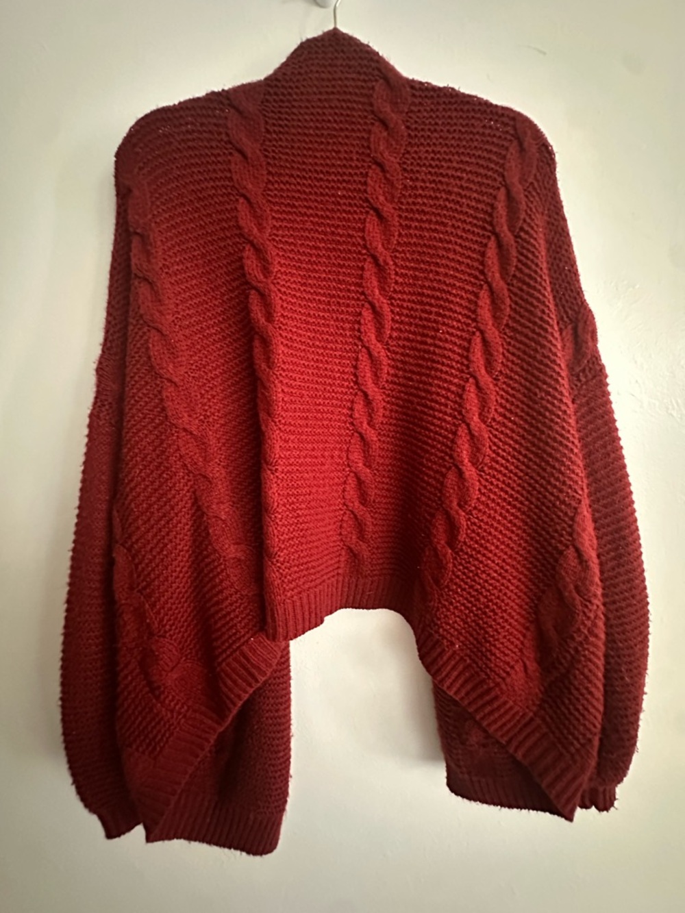 SHEIN Cable-Knit Open-Front Cardigan - Burgundy - Picture 2 of 4